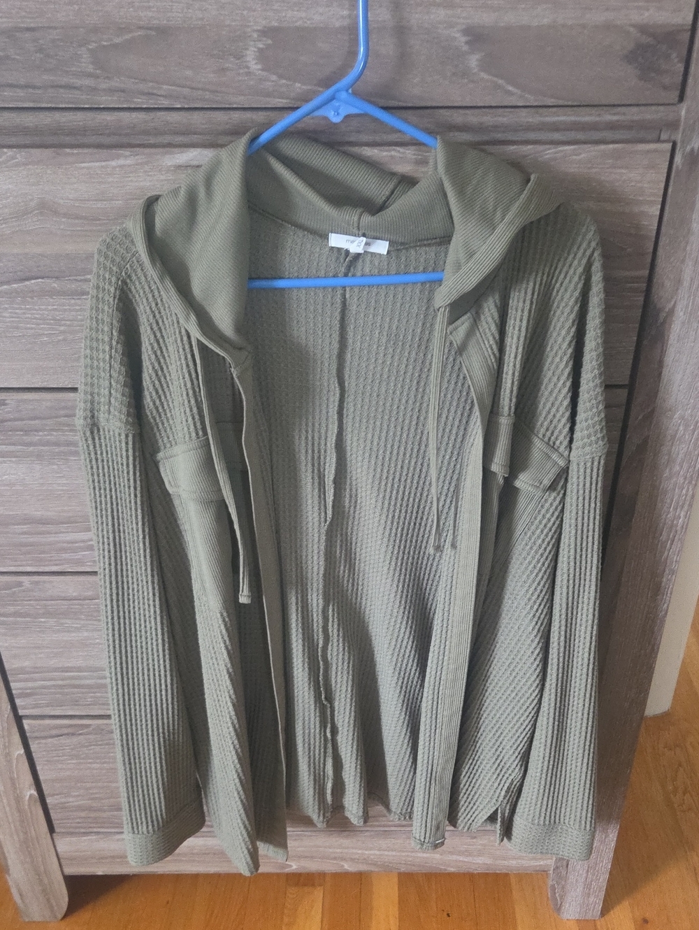 Olive Green Hooded Waffle Knit Women's Sweater Cardigan